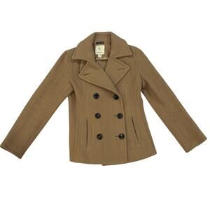 Kumikyoku Women's Double Breasted Coat Camel Herringbone Wool Cashmere Sz S